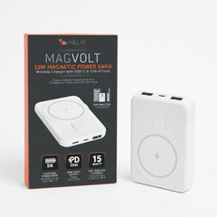 Helix MagVolt 5,000 mAh Magnetic Wireless Power Bank (15W Wireless, 20W USB-C PD) with USB-A & USB-C Ports