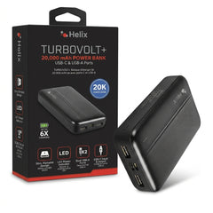 Helix TurboVolt+ 20,000 mAh Power Bank with USB-C Input/Output & Dual USB-A Ports – Portable High-Capacity Battery Pack