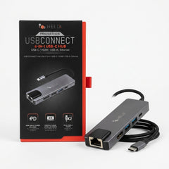 Helix ProSeries USBCONNECT 6-in-1 USB-C Multiport Hub Adapter – 4K HDMI, Gigabit Ethernet, 60W Power Delivery & Dual USB-A