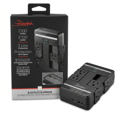 Rocketfish 6-Outlet Swivel Surge Protector Wall Tap with USB-C & USB-A Ports – 2,100 Joules Power Protection