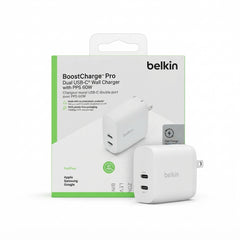 Belkin BoostCharge Pro Dual USB-C Wall Charger with PPS 60W – Fast Charging Power Adapter