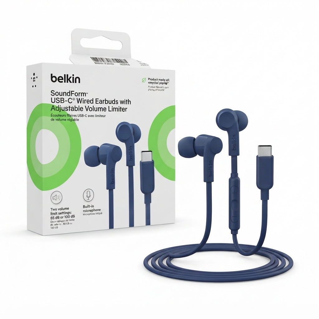 Belkin SoundForm USB-C Wired Earbuds with Adjustable Volume Limiter