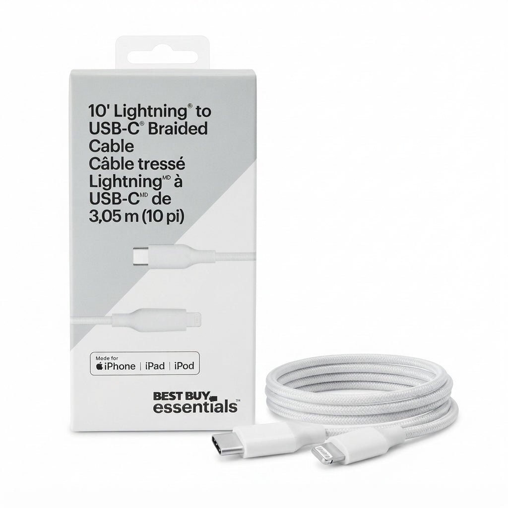 Best Buy Essentials 10' Lightning to USB-C Braided Charging and Data Cable (3.05m / 10ft)