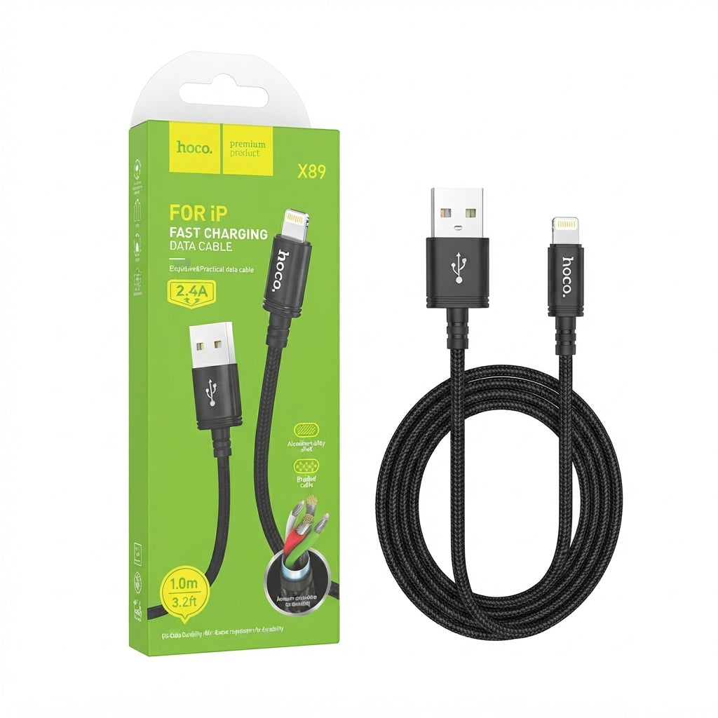 Hoco X89 2.4A USB to IP Fast Charging and Data Cable (1.0m)