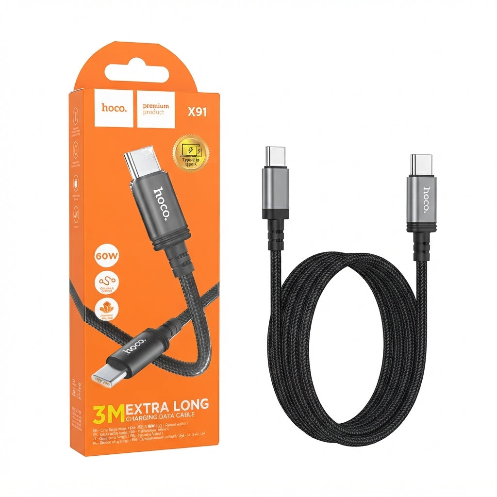 Hoco X91 60W Type-C to Type-C Extra Long Braided Charging Data Cable (3m)