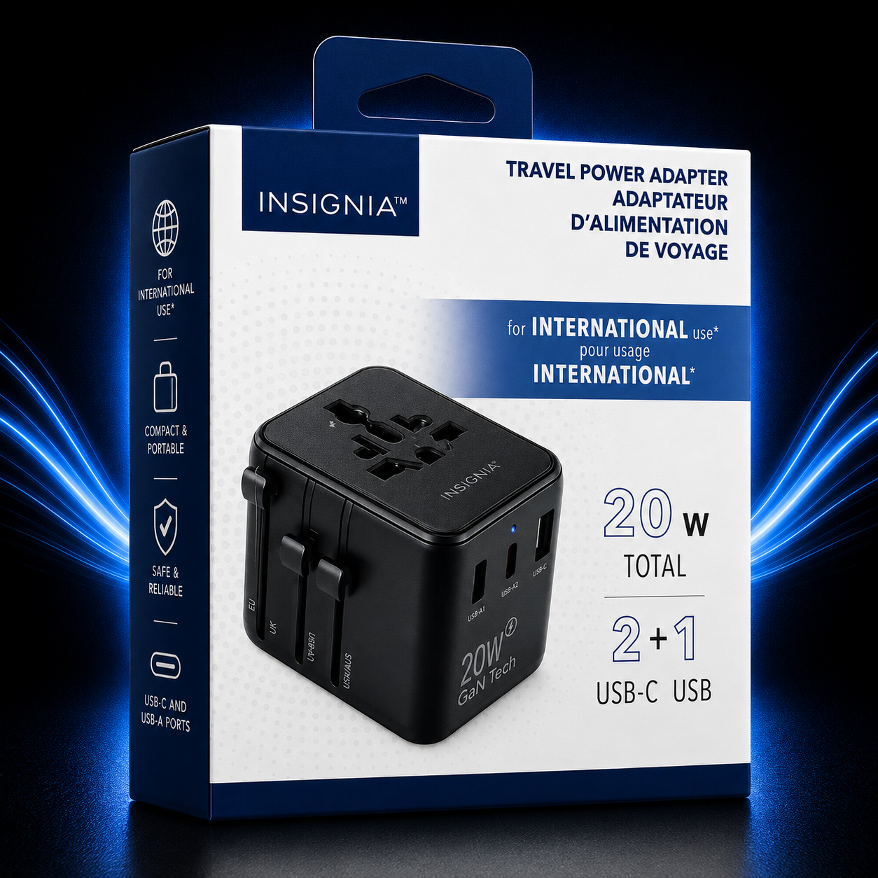 Insignia 20W Travel Power Adapter – 2 USB-C + 1 USB