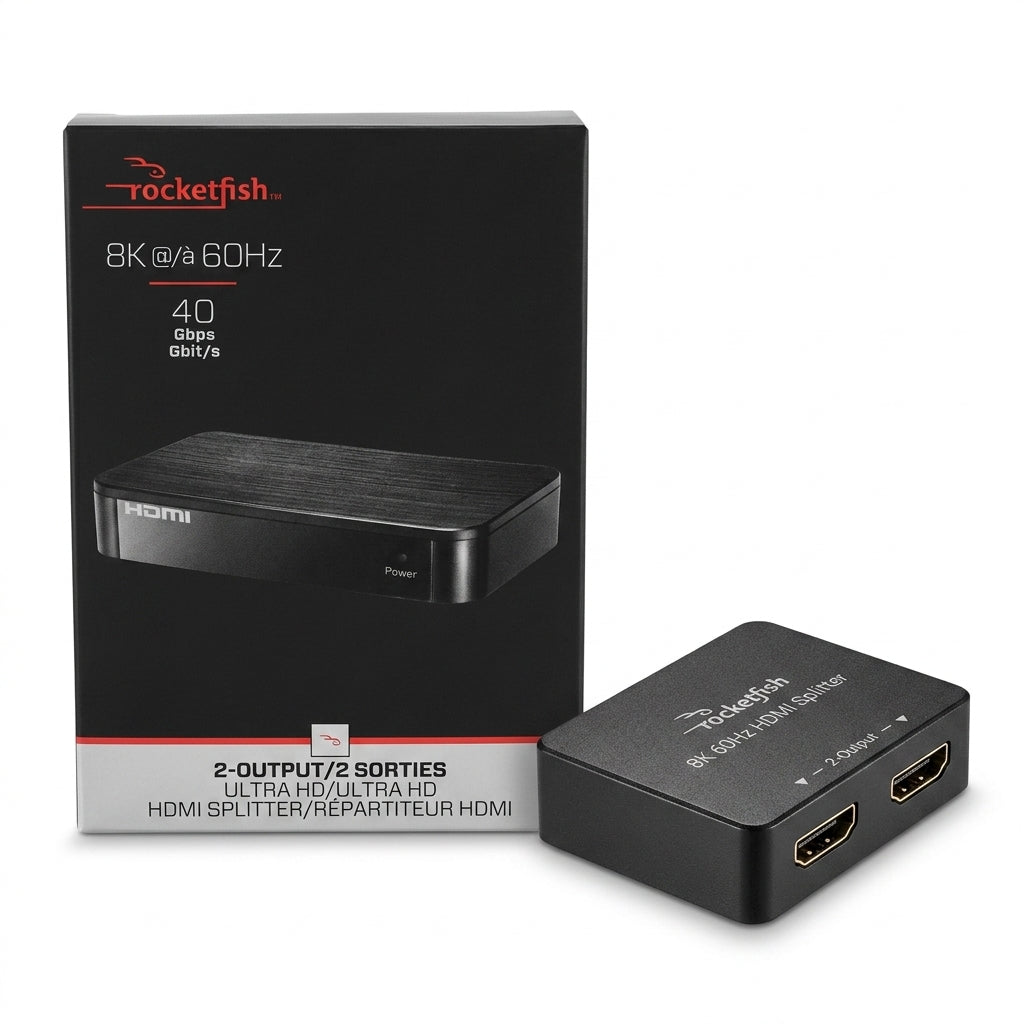 Rocketfish 8K @ 60Hz 2-Output HDMI Splitter (40 Gbps) – Ultra HD Dual-Display Splitter for Gaming Consoles, TVs & Projectors