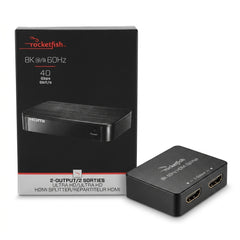 Rocketfish 8K @ 60Hz 2-Output HDMI Splitter (40 Gbps) – Ultra HD Dual-Display Splitter for Gaming Consoles, TVs & Projectors