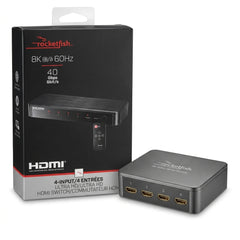 Rocketfish 8K @ 60Hz 4-Input HDMI Switch with Remote Control (40 Gbps) – Ultra HD Multi-Device Switcher for Gaming Consoles, Media Players & TVs