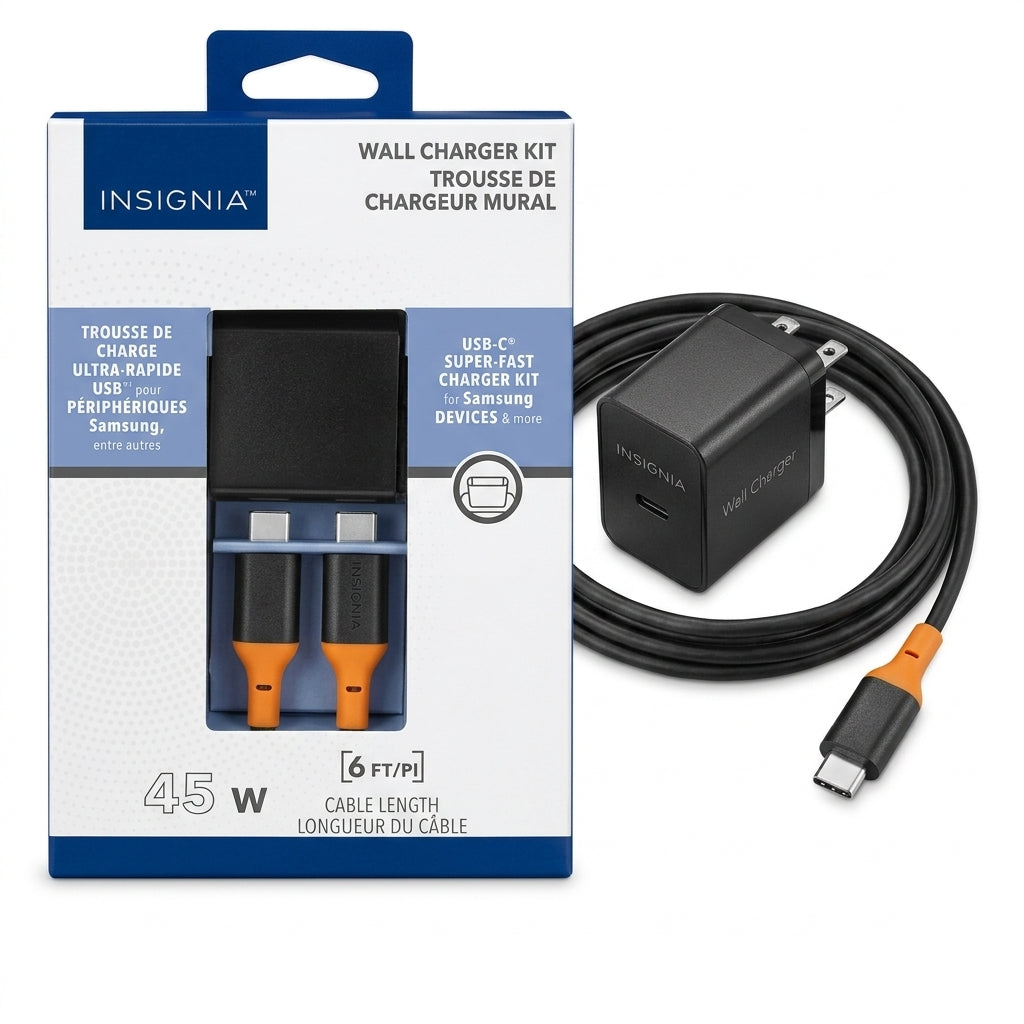 Insignia 45W USB-C Super-Fast Wall Charger Kit with 6ft Cable – Fast Charger for Samsung Galaxy, Smartphones & Tablets