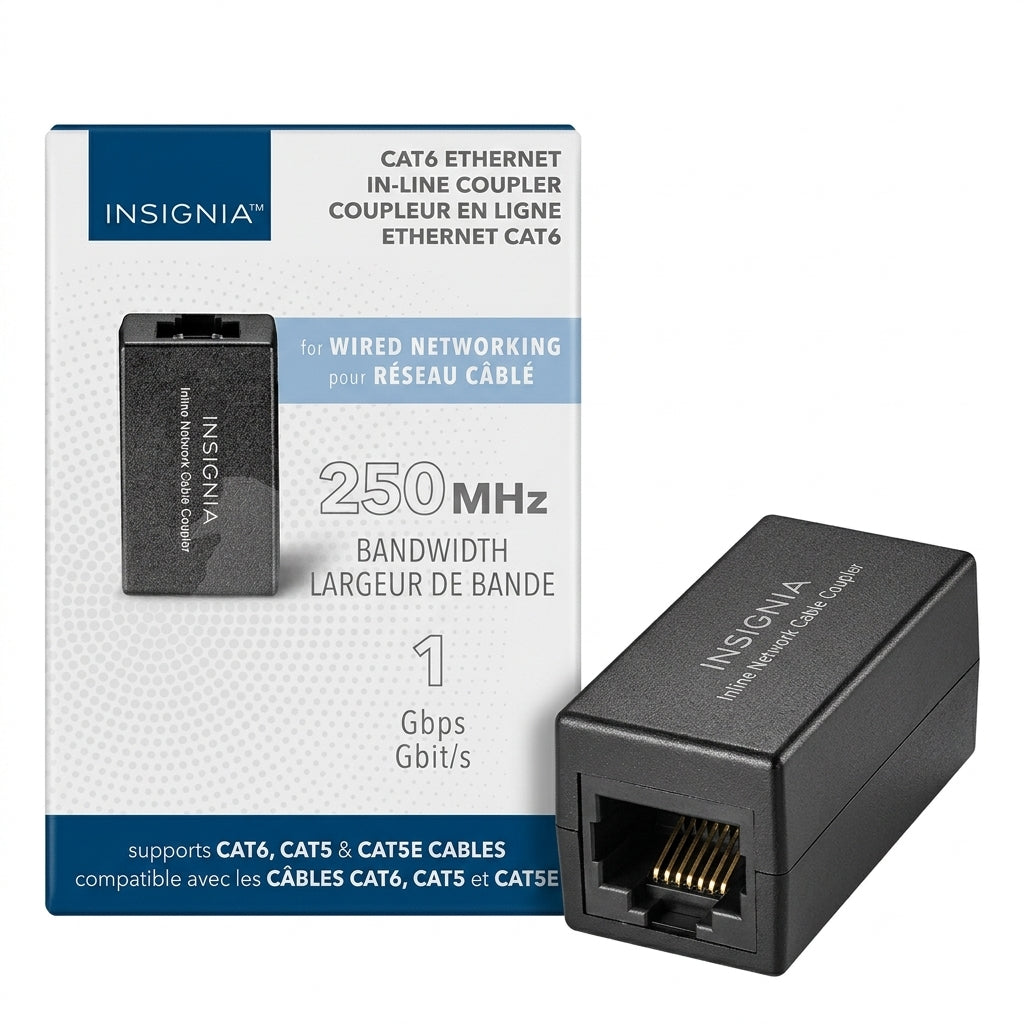 Insignia CAT6 Ethernet In-Line Coupler (1 Gbps / 250 MHz) – RJ45 Network Cable Extender Adapter