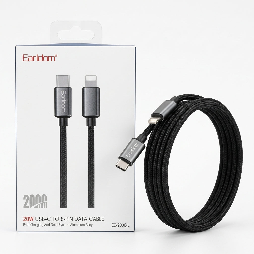 Earldom 20W USB-C to 8-Pin Lightning Cable (2m / 6.5ft) – Braided Aluminum Alloy Fast Charging & Data Sync Cable for iPhone & iPad