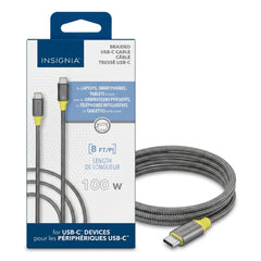 Insignia 8ft (2.4m) Braided USB-C to USB-C Cable – 100W Fast Charging Cable for Laptops, MacBooks, iPad & Smartphones