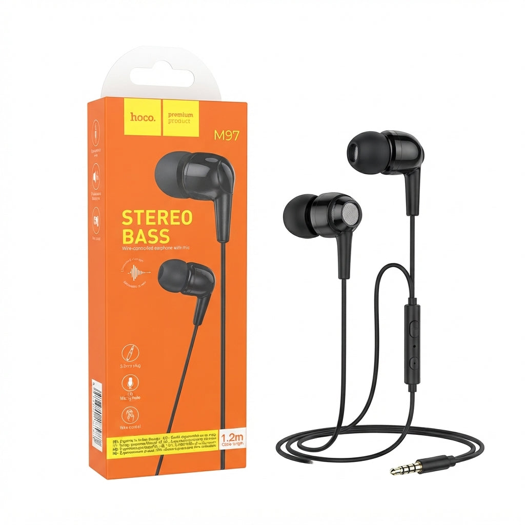 Hoco M97 Stereo Bass Wire-Controlled Earphone with Mic