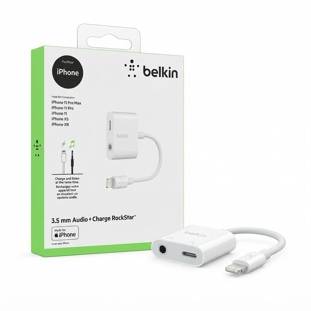 Belkin 3.5mm Audio + Charge RockStar – Lightning Adapter for iPhone