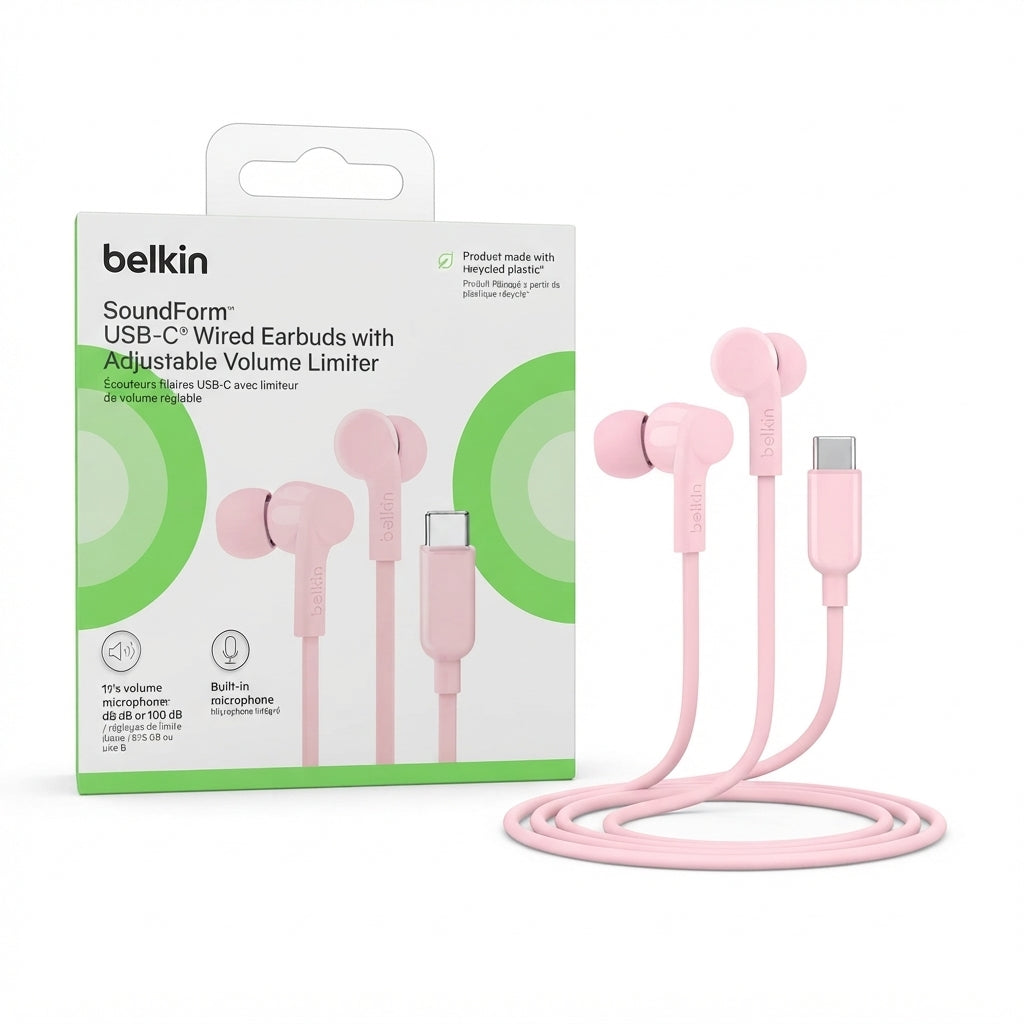 Belkin SoundForm USB-C Wired Earbuds with Adjustable Volume Limiter