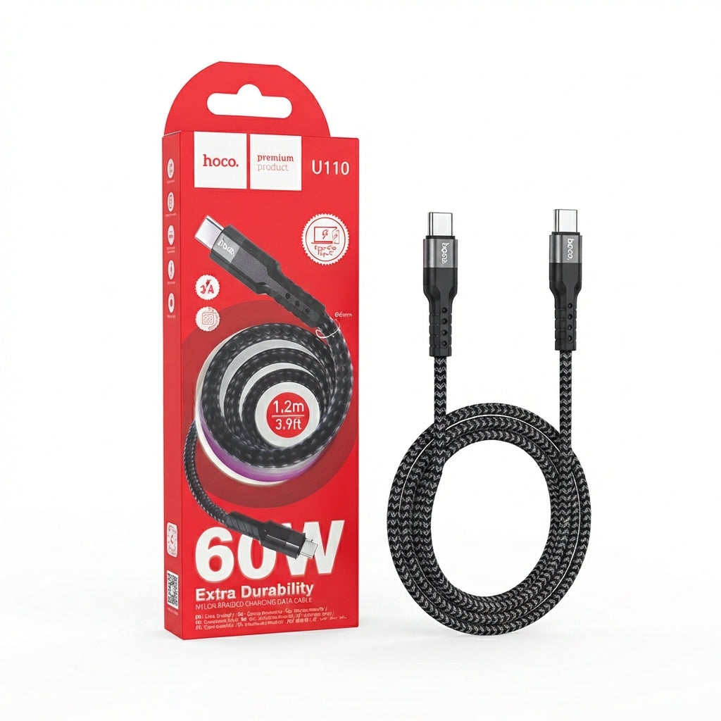Hoco U110 60W Type-C to Type-C Extra Durability Nylon Braided Charging Data Cable (1.2m)