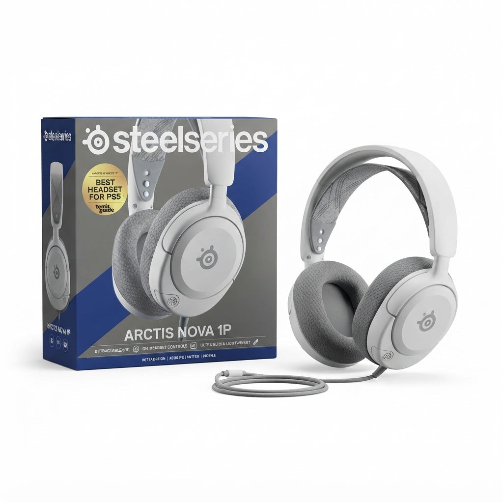 SteelSeries Arctis Nova 1P Multi-Platform Gaming Headset for PlayStation, Xbox, PC, Switch, and Mobile (White)