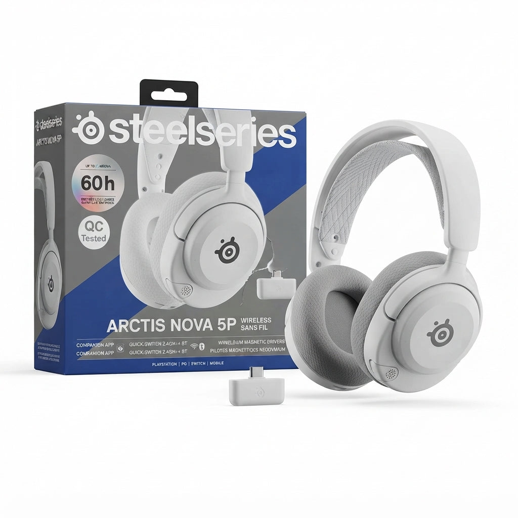 SteelSeries Arctis Nova 5P Wireless Gaming Headset for PlayStation, PC, Switch, and Mobile (White)
