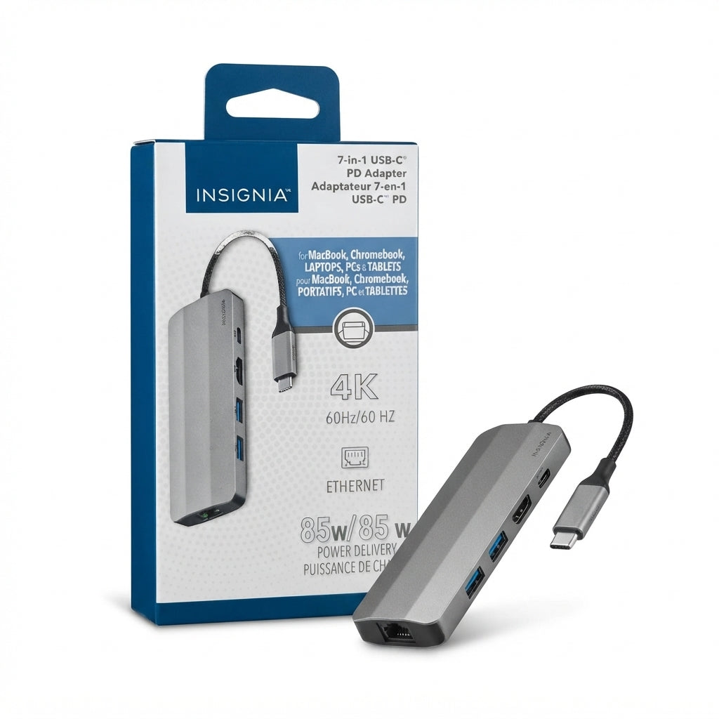 Insignia 7-in-1 USB-C PD Adapter – 4K HDMI, Ethernet & 85W Power Delivery