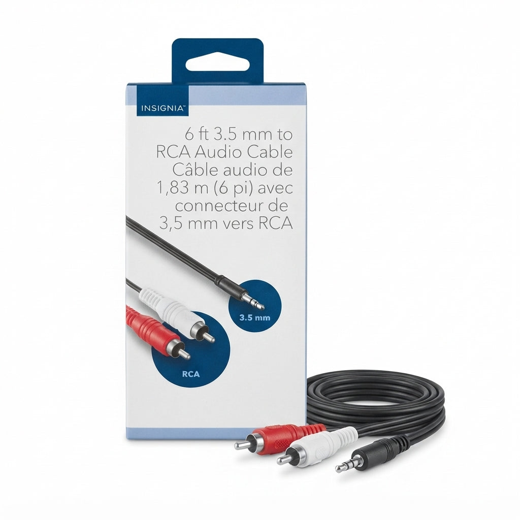 Insignia 6 ft 3.5mm to Stereo RCA Audio Cable – Black