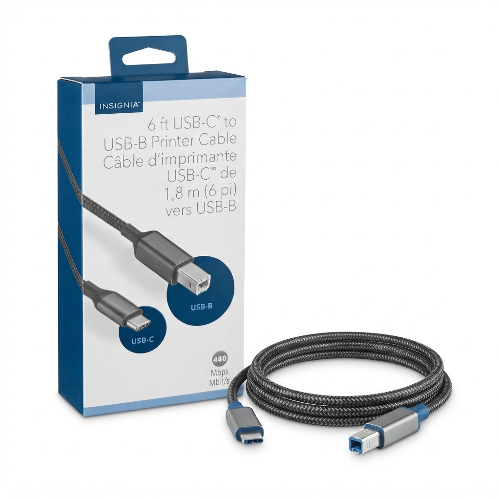 Insignia™ 6' USB-C to USB-B Printer Cable – 480Mbps, Black