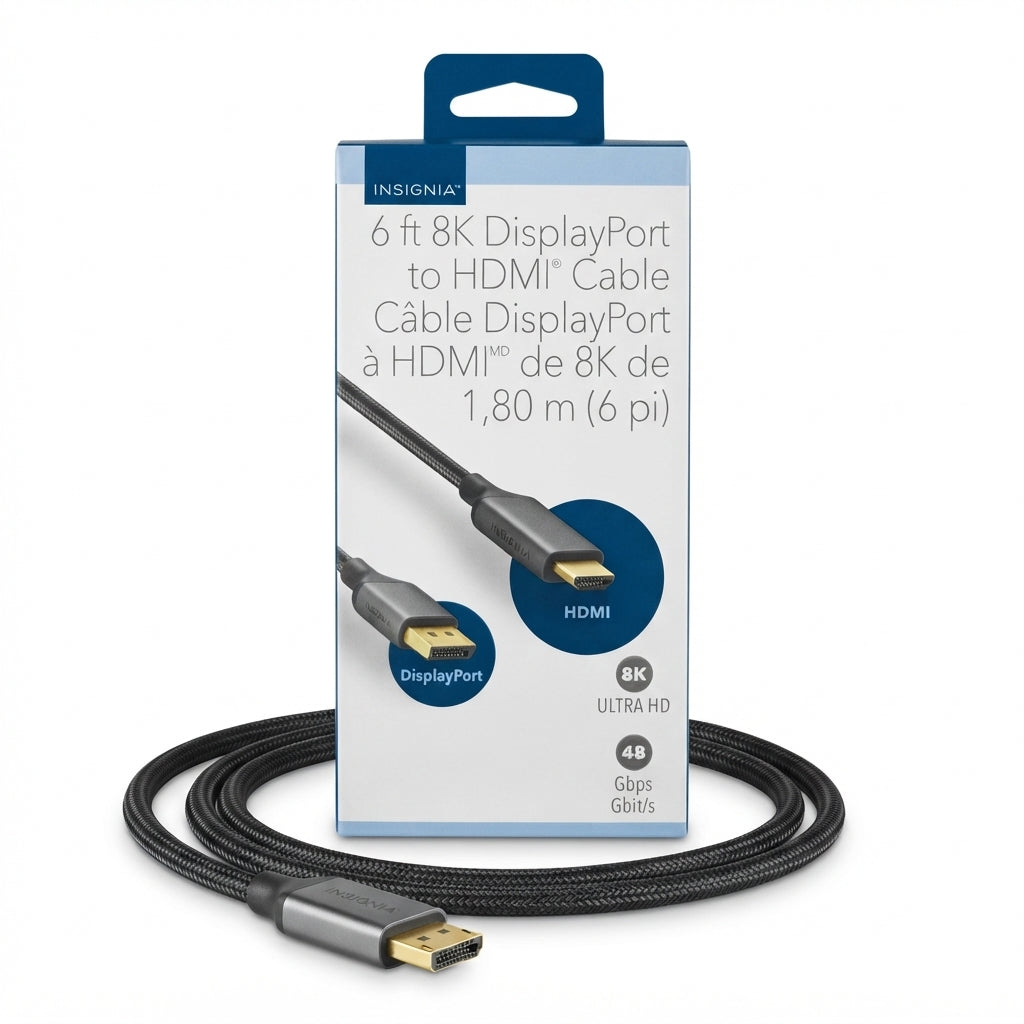 Insignia™ 6' 8K DisplayPort to HDMI Cable – 48Gbps, Black