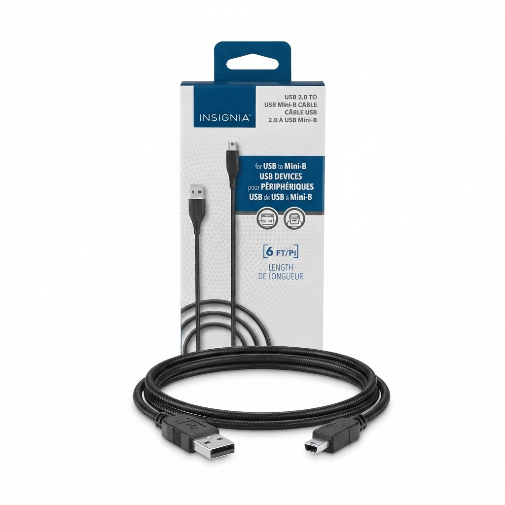 Insignia™ 6' USB A to USB Mini-B Cable – Charge & Sync, Black