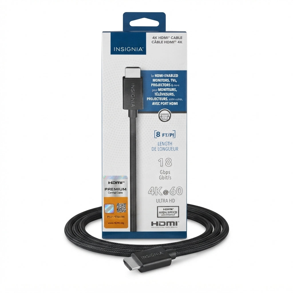 Insignia 8' 4K Ultra HD HDMI Cable – Black | 18 Gbps | 4K @ 60Hz