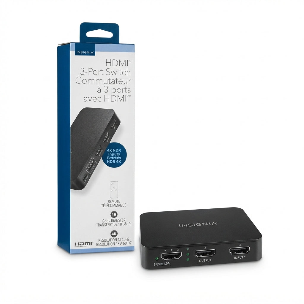 Insignia HDMI 3-Port Switch with 4K HDR Inputs – Black | 4K 60Hz, 18 Gbps