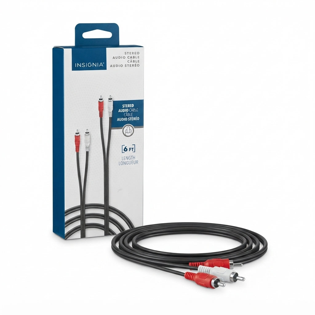 Insignia 6' Stereo Audio RCA Cable – Black | Red & White RCA Male-to-Male