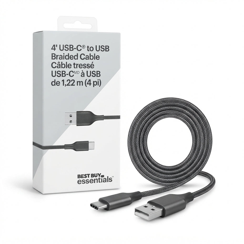 Best Buy Essentials 4' USB-C to USB Braided Charging and Data Cable (1.22m / 4ft)