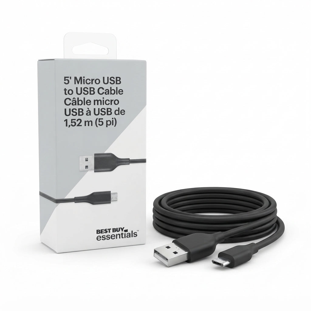 Best Buy Essentials 5' Micro USB to USB Charging and Data Cable (1.52m / 5ft)