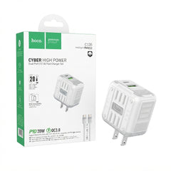 Hoco C135 Cyber High Power 20W Dual Port Fast Charger Set with USB-C to USB-C Cable