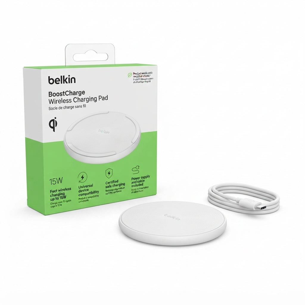 Belkin BoostCharge Wireless Charging Pad – 15W Fast Wireless Charger with Power Supply & Cable