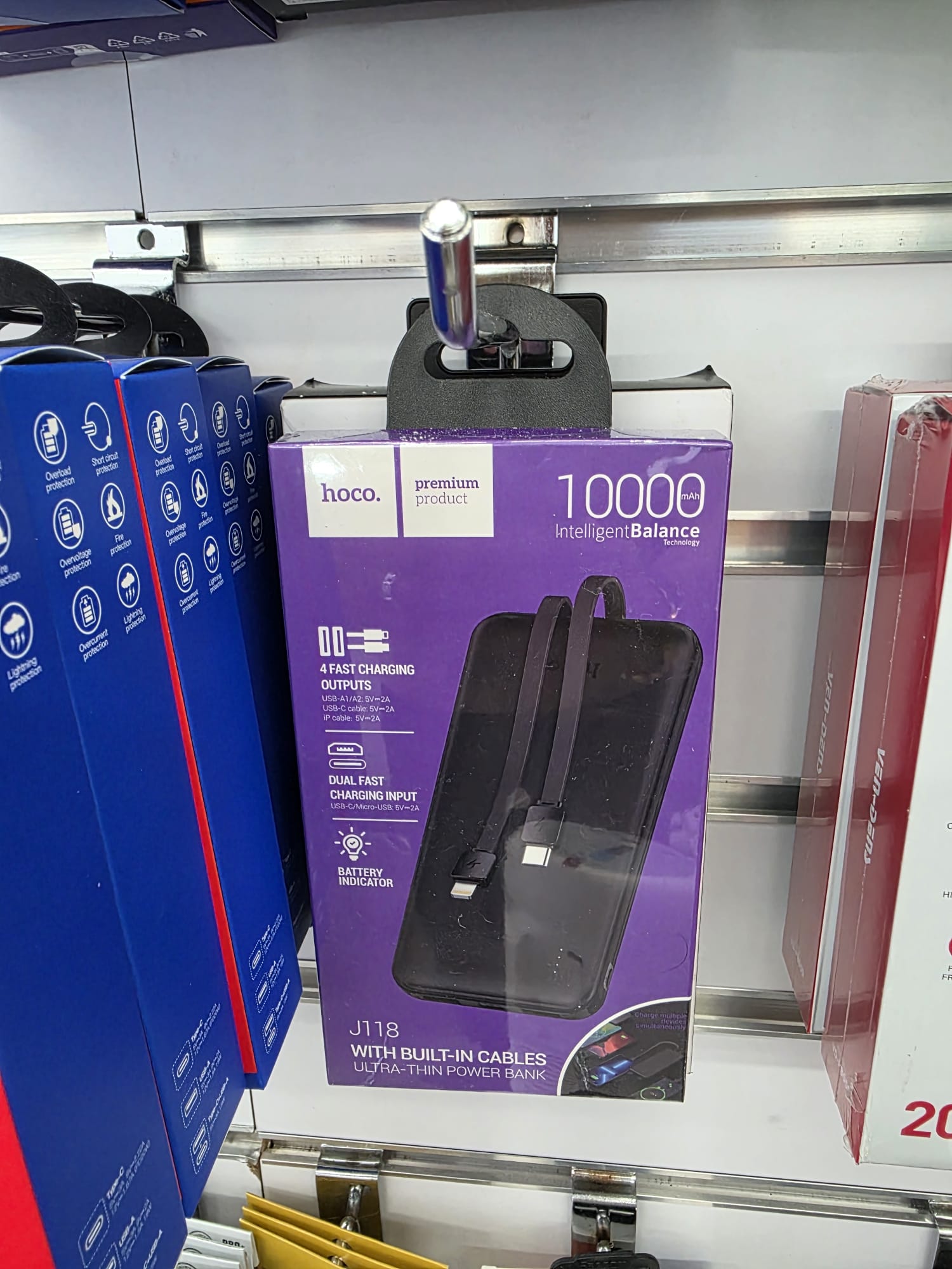 HOCO J118 1000mAh Ultra-Thin Power Bank with Built-in Cables