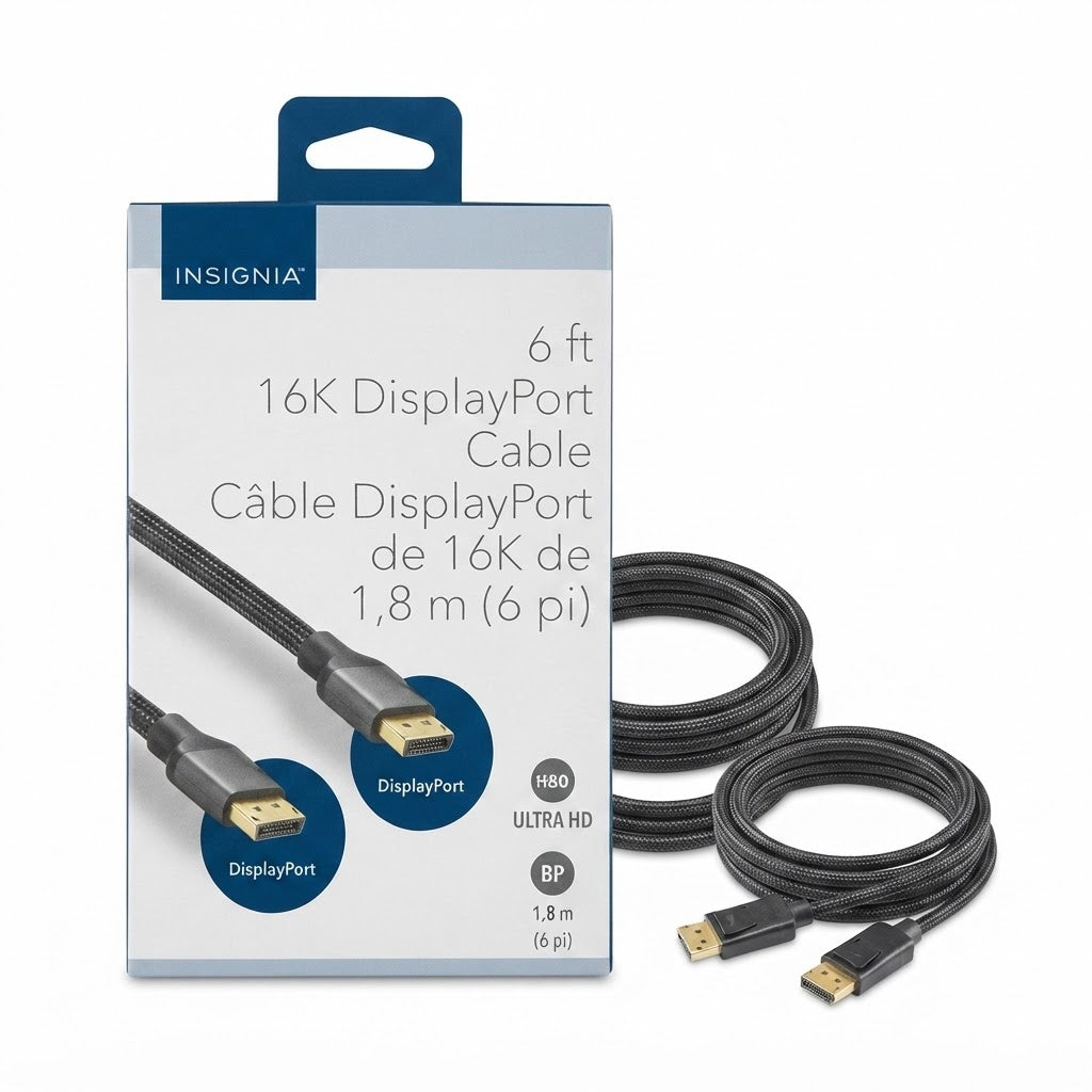 Insignia 6 ft 16K DisplayPort Cable (1.8 m) – Braided Ultra HD DisplayPort to DisplayPort Cable for Gaming & High-Refresh Monitors