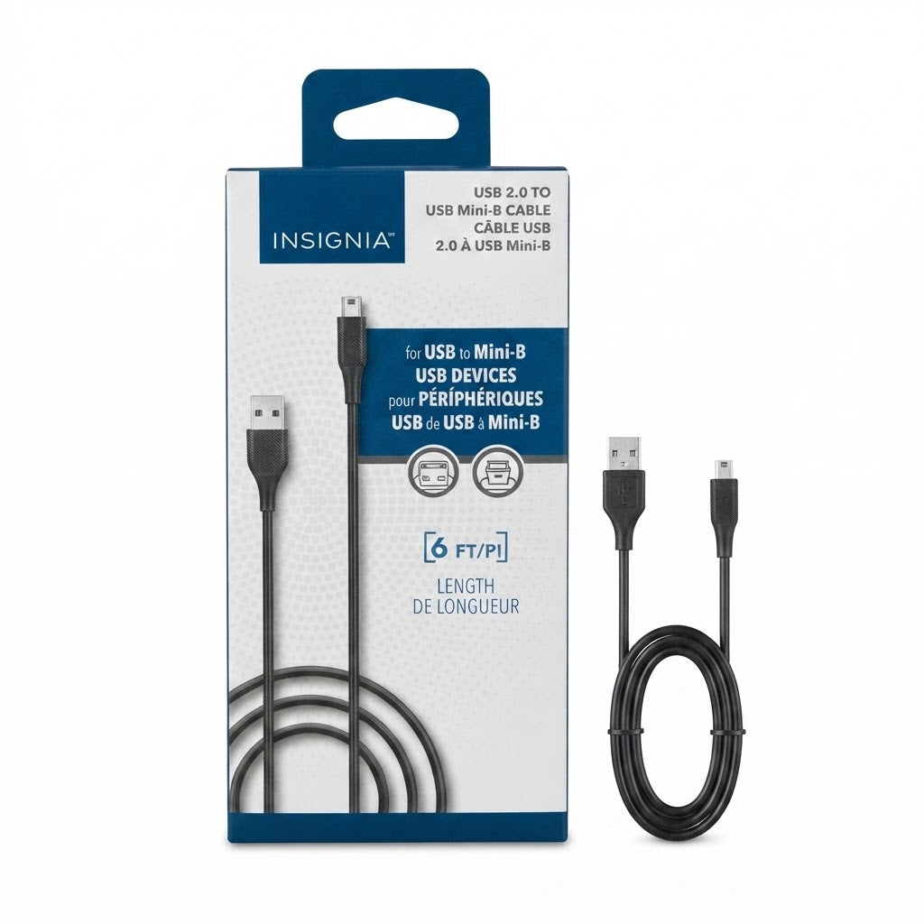 Insignia 6 ft USB 2.0 to Mini-USB Cable (1.8 m) – USB-A to Mini-B Charging & Data Transfer Cable for Cameras, MP3 Players, GPS & Dash Cams