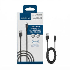 Insignia 6 ft USB 2.0 to Mini-USB Cable (1.8 m) – USB-A to Mini-B Charging & Data Transfer Cable for Cameras, MP3 Players, GPS & Dash Cams