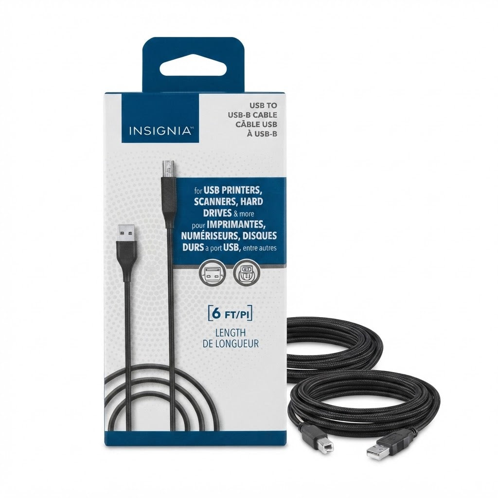 Insignia 6 ft USB-A to USB-B Printer Cable (1.8 m) – Braided Cable for Printers, Scanners & External Hard Drives